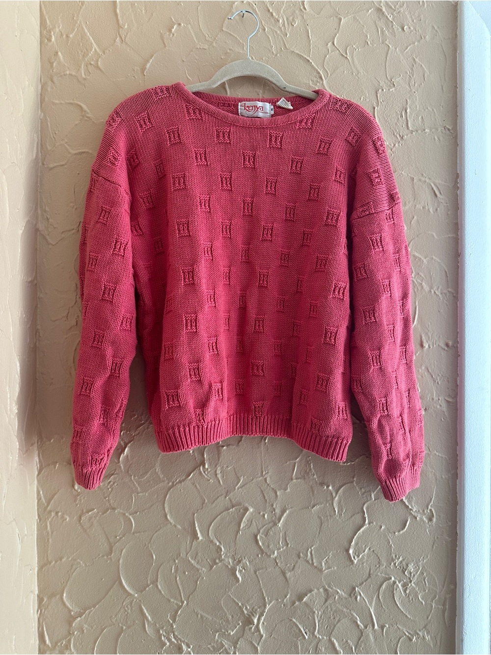 Vtg The Kenya Collection Pink Crewneck Sweater with Textured Knit